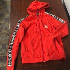 Adidas tape red zip up hoodie small